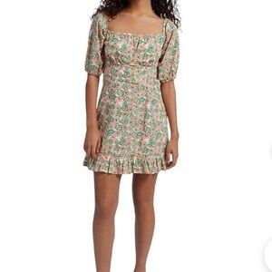 Obey Cleo Women’s Floral Mini Dress Size Medium Puff Sleeve Ruffle Hem
